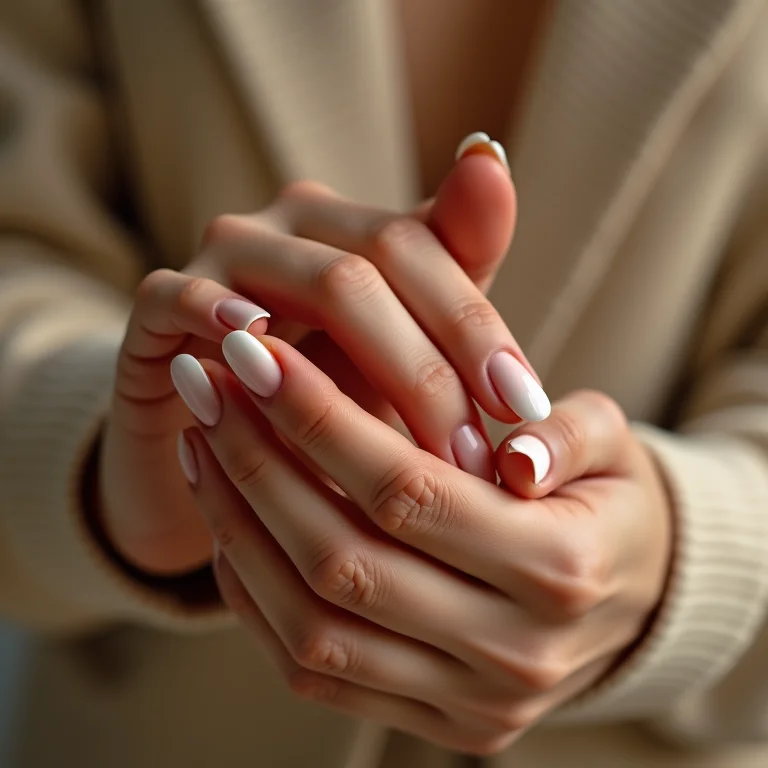 Unhas de porcelana redondas em tom nude natural