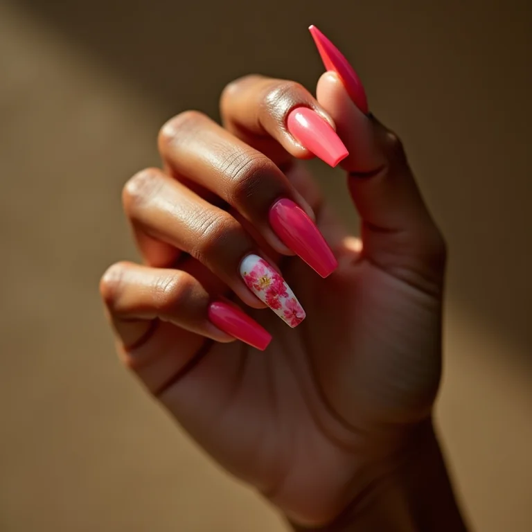 Unhas de porcelana stiletto com nail art moderna