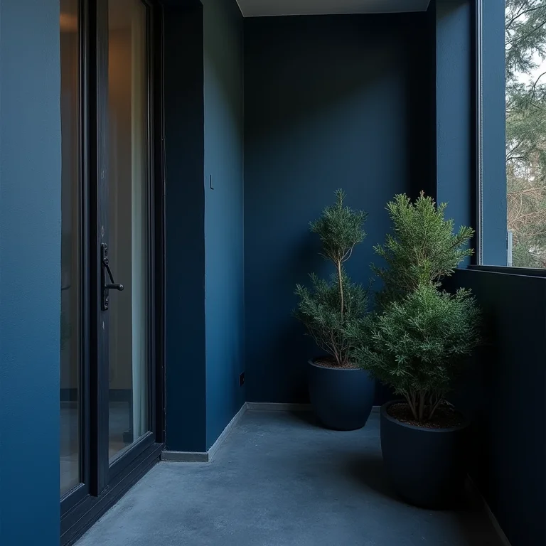 Varanda pequena com cores escuras.