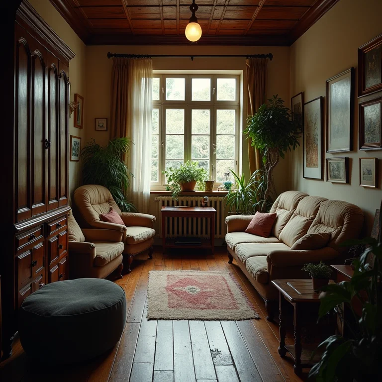 Varanda pequena com excesso de móveis.