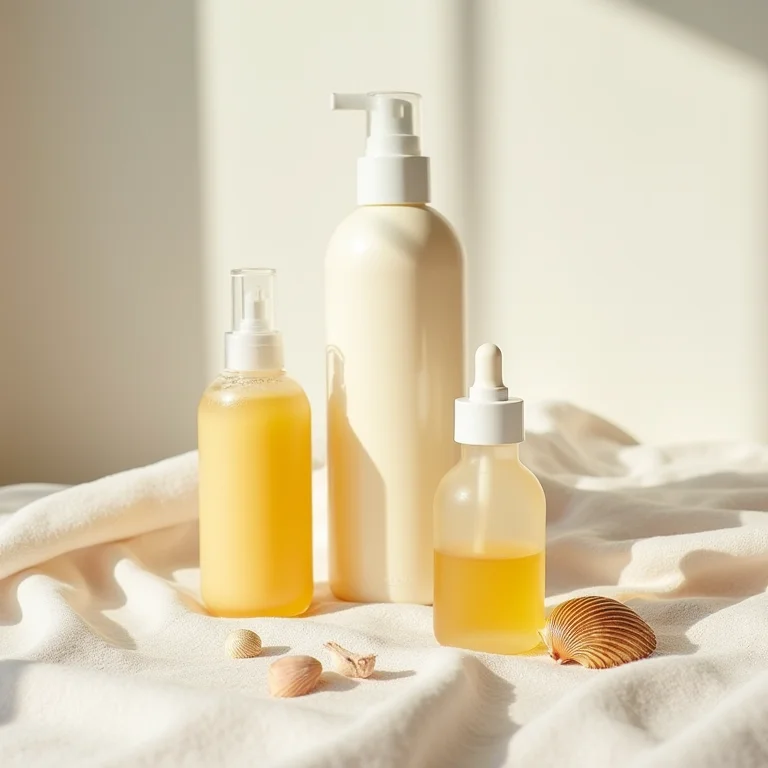 Variedade de protetores solares capilares em embalagens diversas.