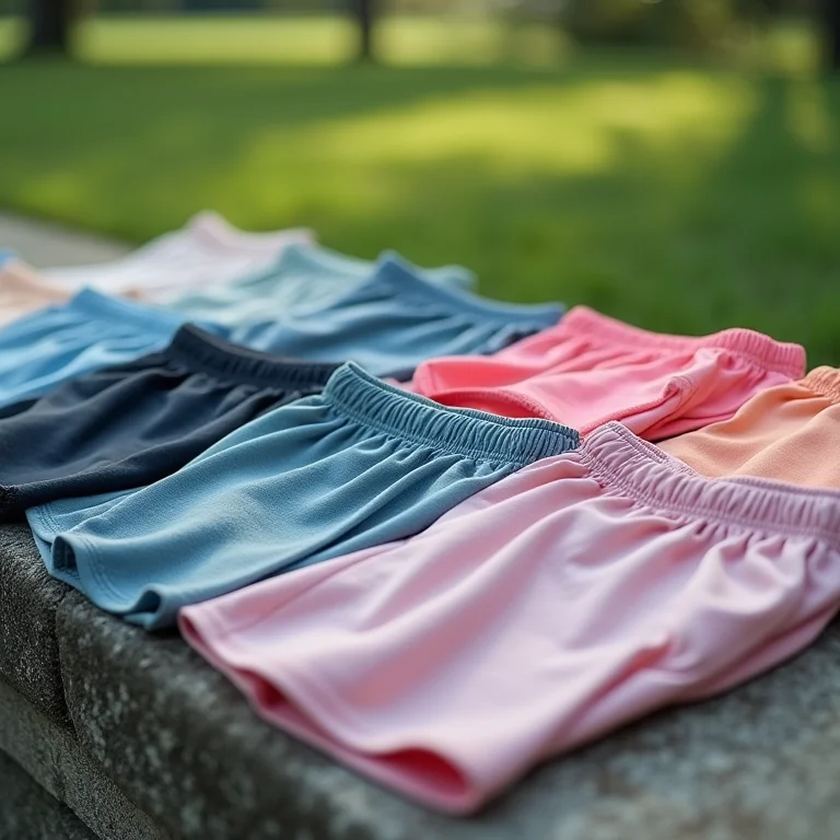 Variedade de shorts confortáveis e estilosos para caminhada no parque.