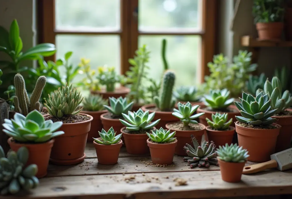 Como Cuidar de Suculentas: Guia Simples Para Elas Amarem Sua Casa Variedade de suculentas em vasos de barro.