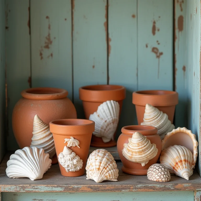 Vasos e cachepots decorados com conchas