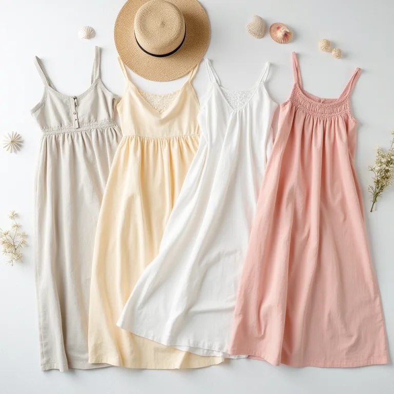 Vestidos leves de verão em flat lay