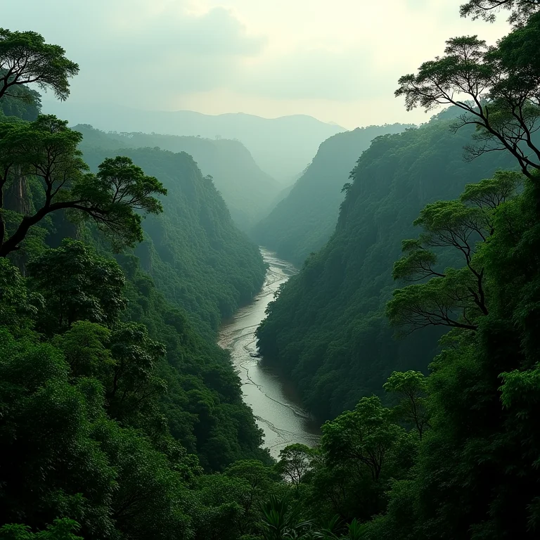 Vista aérea da floresta amazônica com rio sinuoso