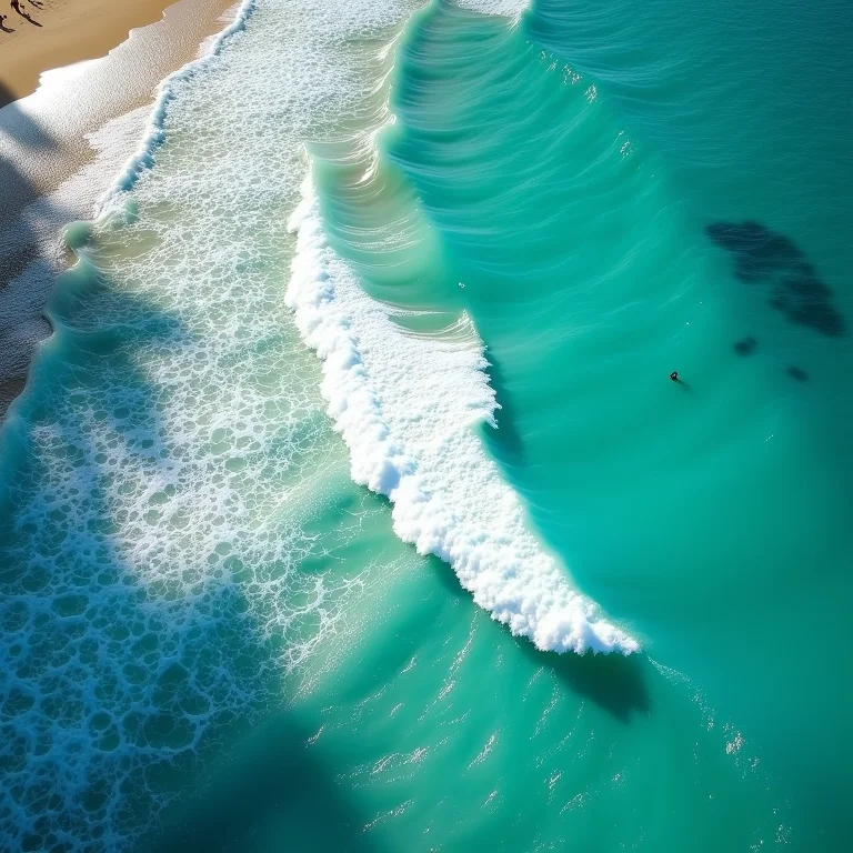 Vista aérea do mar de Copacabana com tons de azul e verde