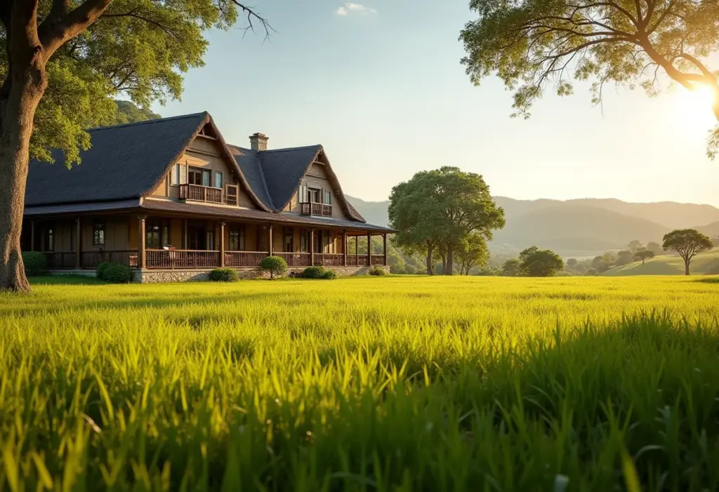 Vista Externa do Hotel Fazenda Mazzaropi com Campos Verdes