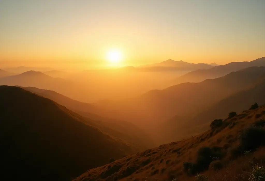 Vista panorâmica da Serra da Mantiqueira ao pôr do sol