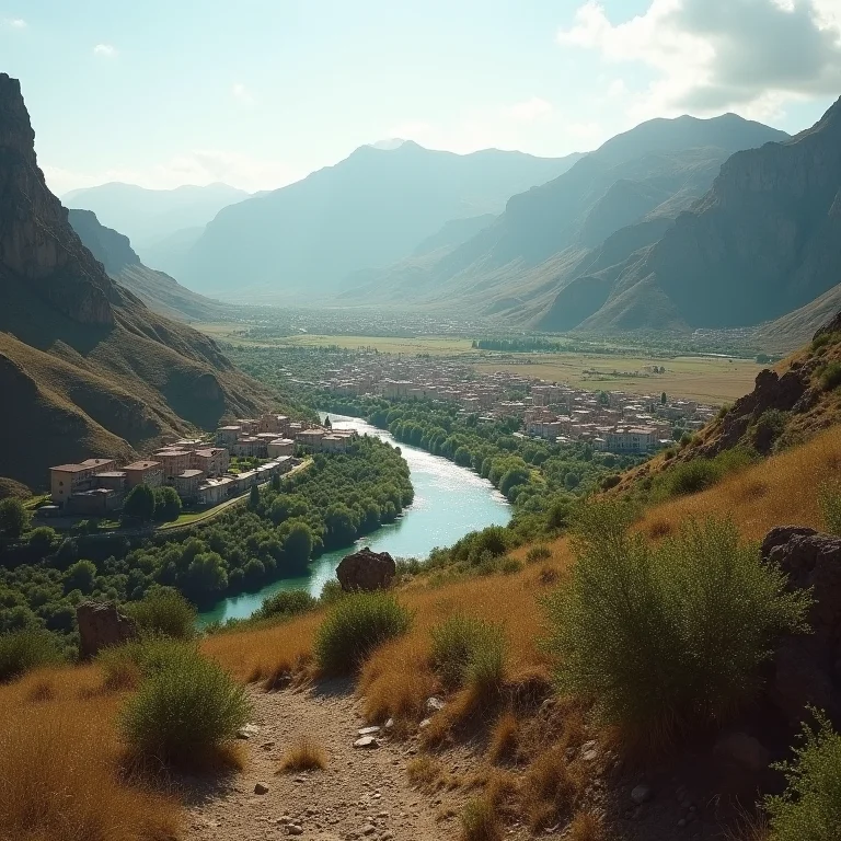 Vista panorâmica de Diamantina, Minas Gerais, com montanhas e rio.