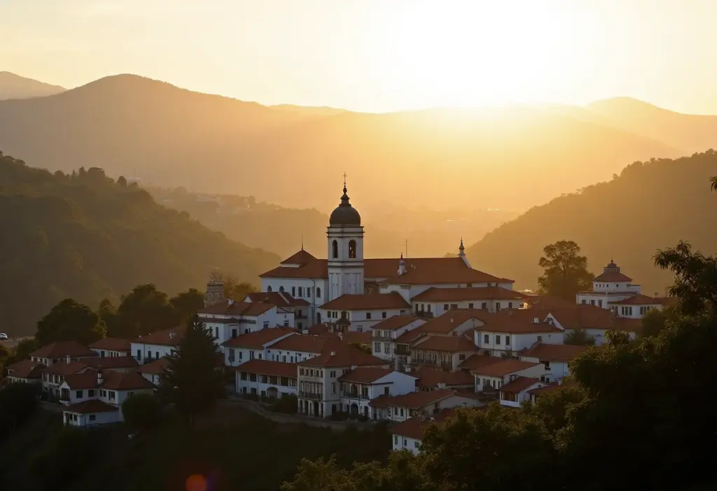 Vista panorâmica de Tiradentes, MG ao pôr do sol