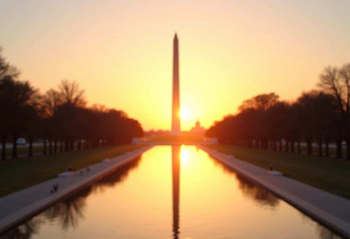 Vista panorâmica do National Mall ao pôr do sol em Washington DC