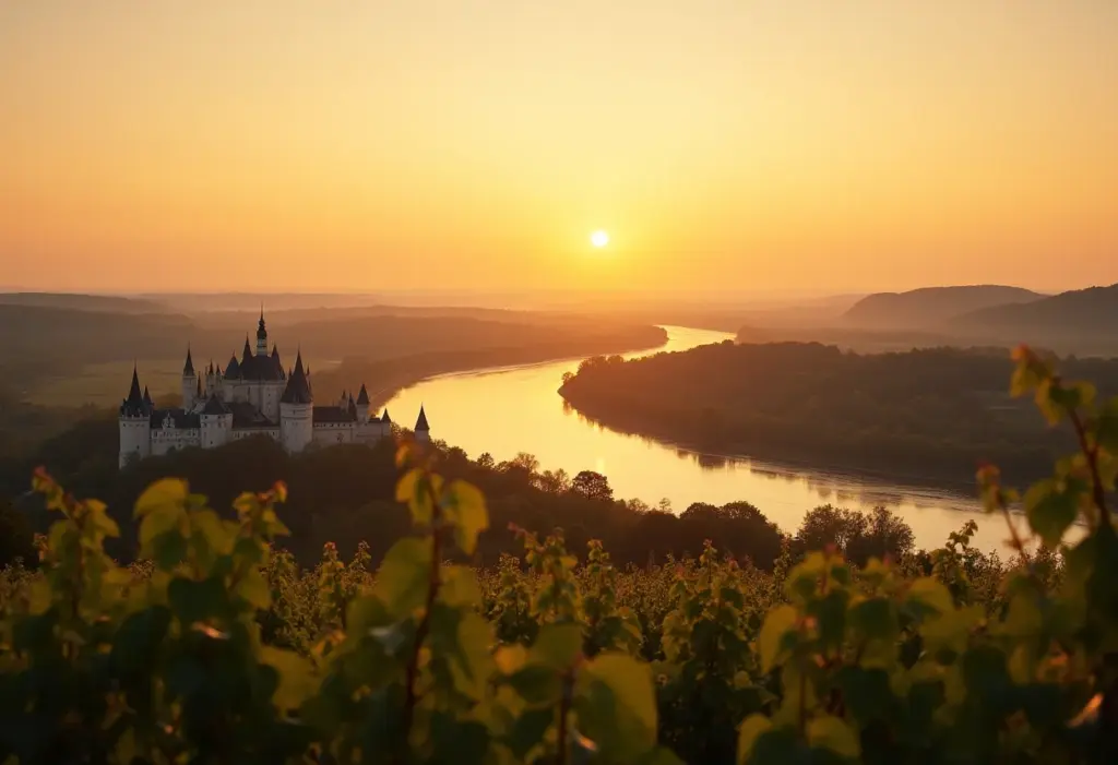 Vista panorâmica do Vale do Loire ao pôr do sol