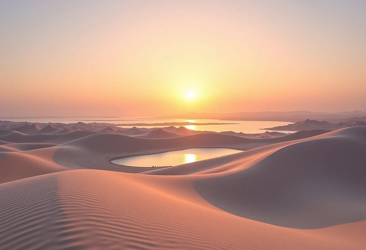 Vista panorâmica dos Lençóis Maranhenses ao pôr do sol