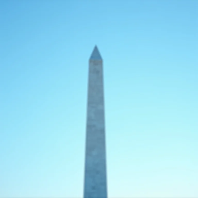 Washington Monument com céu azul ao fundo.